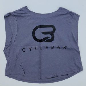 Cyclebar cropped tee, cropped sleeve, Gray with black “CB”, cotton/poly blend, S